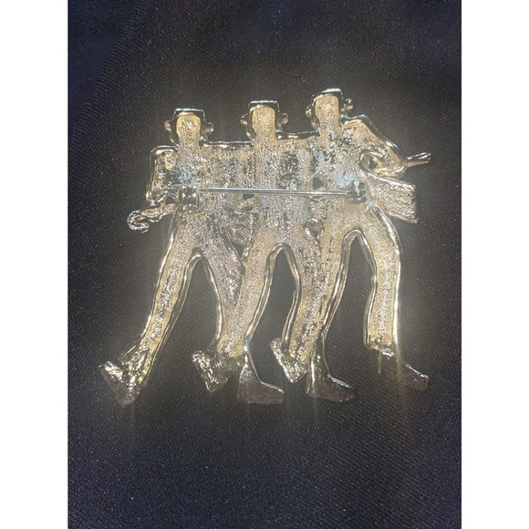 VINTAGE Trio Dancing Jazz Men Brooch Brushed & Shiny Gold Tone - Picture 3 of 3